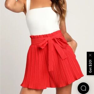 Lulu’s Pleat Yourself Red Pleated High-Waisted Paperbag Shorts